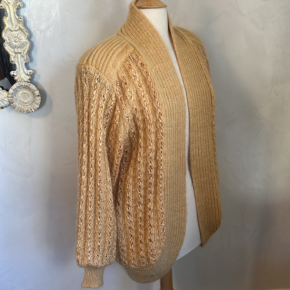 Alexa Grace Gold Wool & Mohair Blend Cardigan ribbon & pearl details Size Medium - Picture 3 of 17